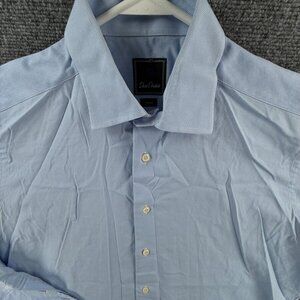 David Donahue Long Sleeve Button Up Shirt Men Cotton Trim Fit 16.5 34/35 Blue **